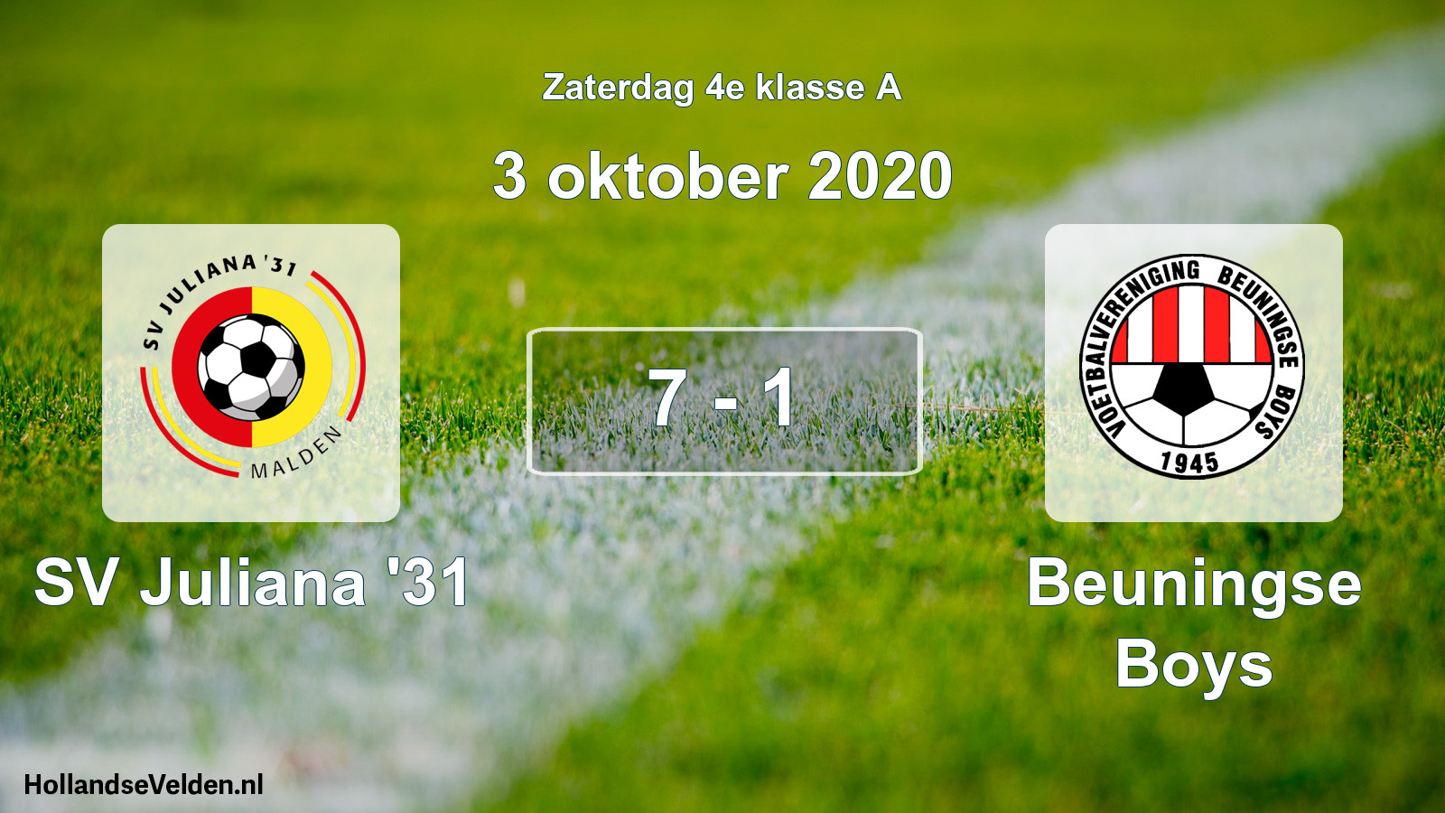 Total number of matches played: SV Juliana '31 - Beuningse Boys 7 - 1 (3 October 2020)
