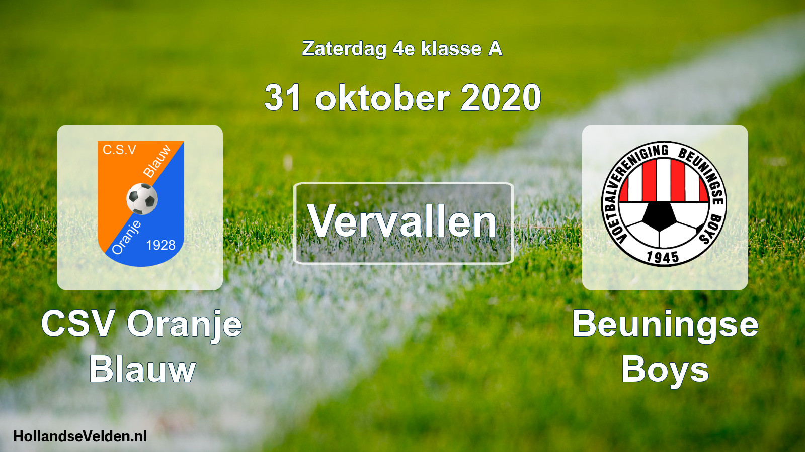 Scheduled Match: CSV Oranje Blauw - Beuningse Boys (31 October 2020)