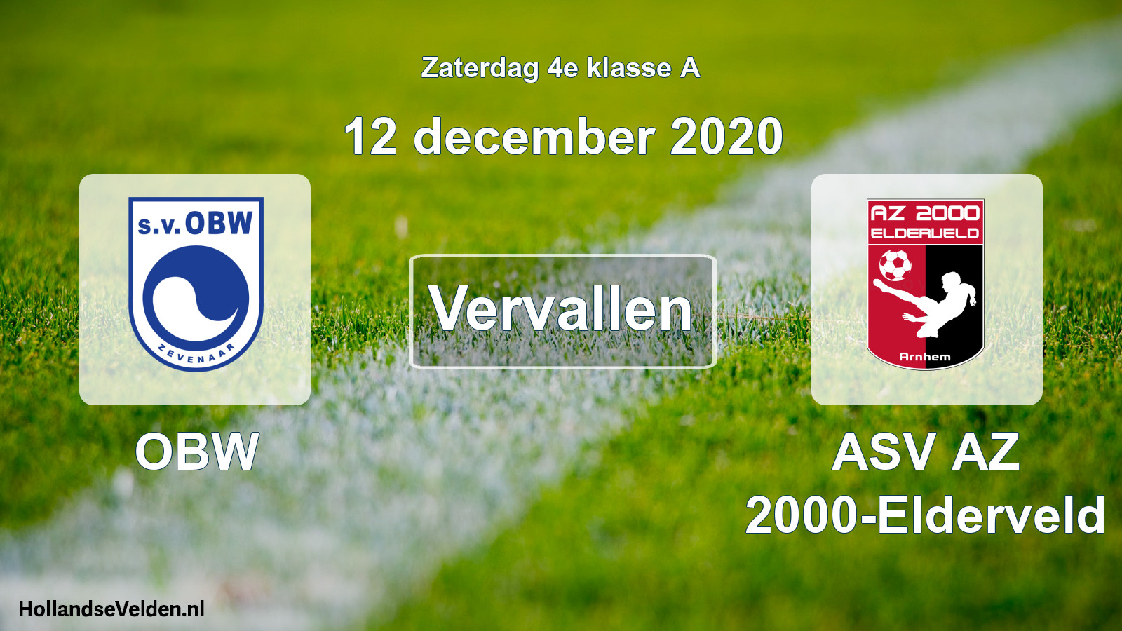 Scheduled Match: OBW - ASV AZ 2000-Elderveld (12 December 2020)