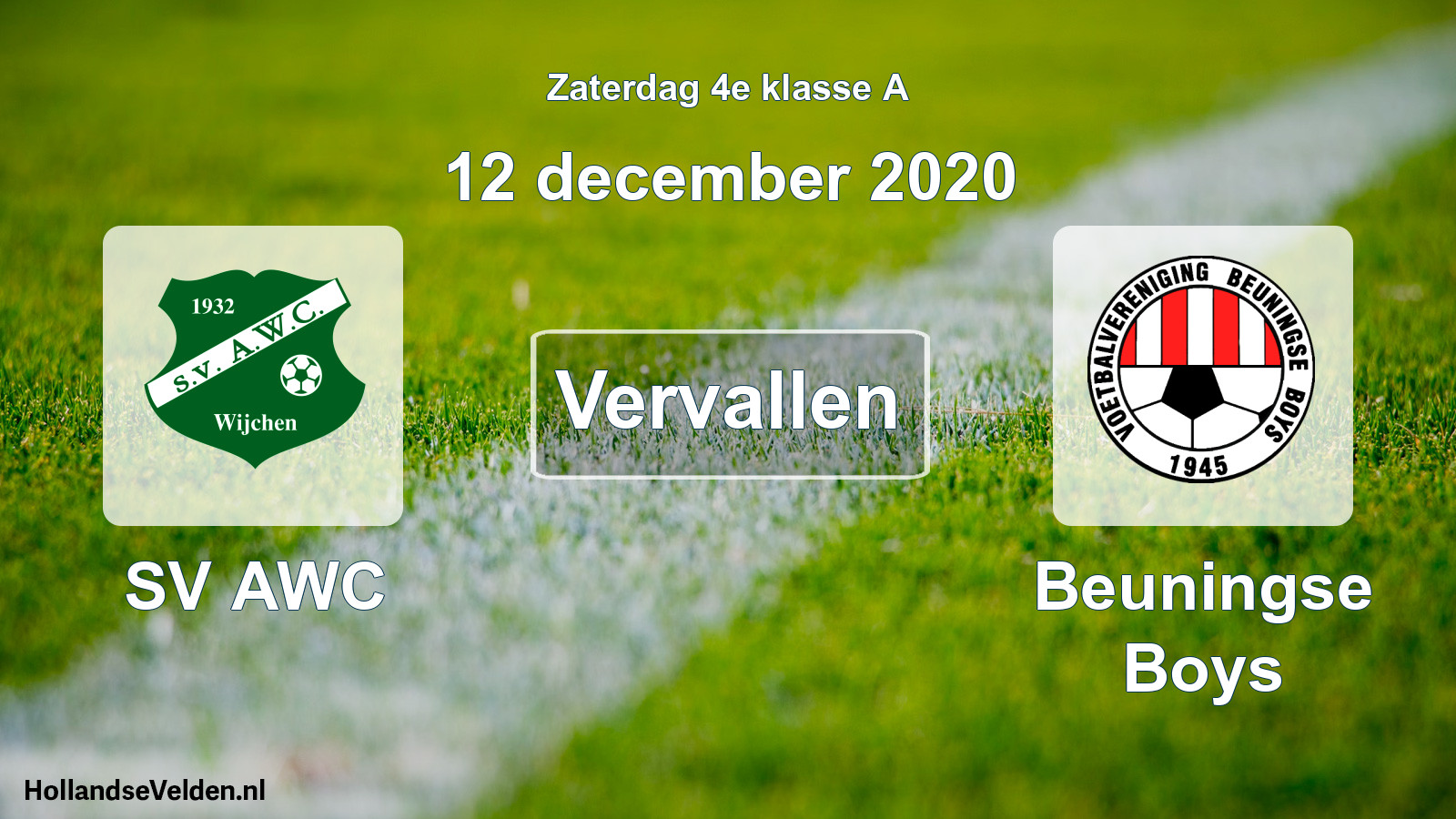 Scheduled Match: SV AWC - Beuningse Boys (12 December 2020)