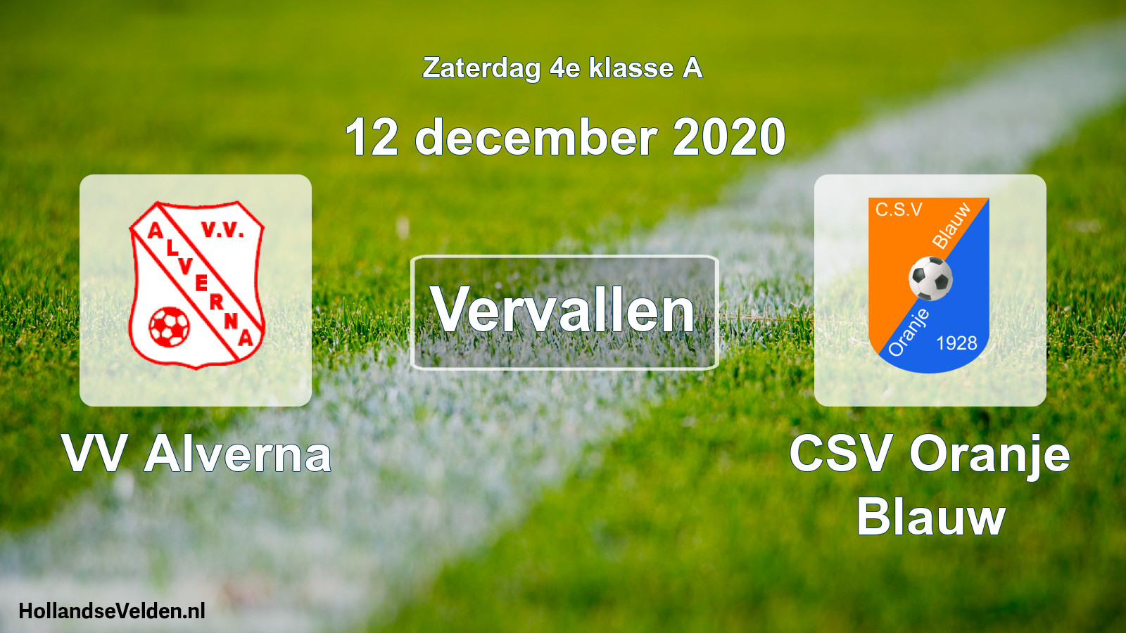 Scheduled Match: VV Alverna - CSV Oranje Blauw (12 December 2020)