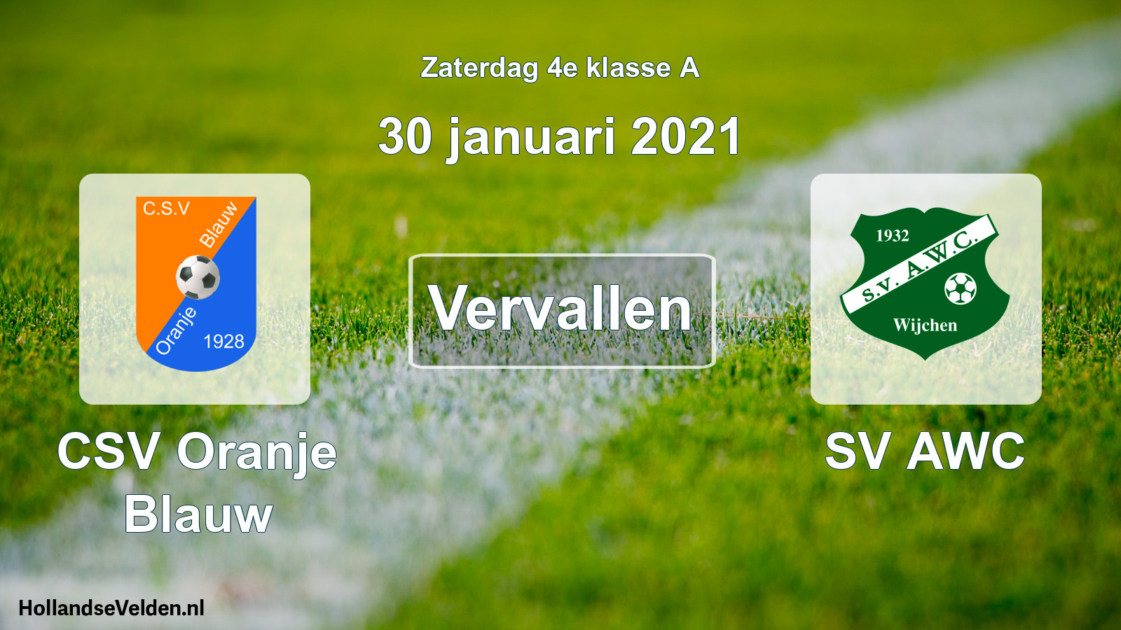 Scheduled Match: CSV Oranje Blauw - SV AWC (30 January 2021)