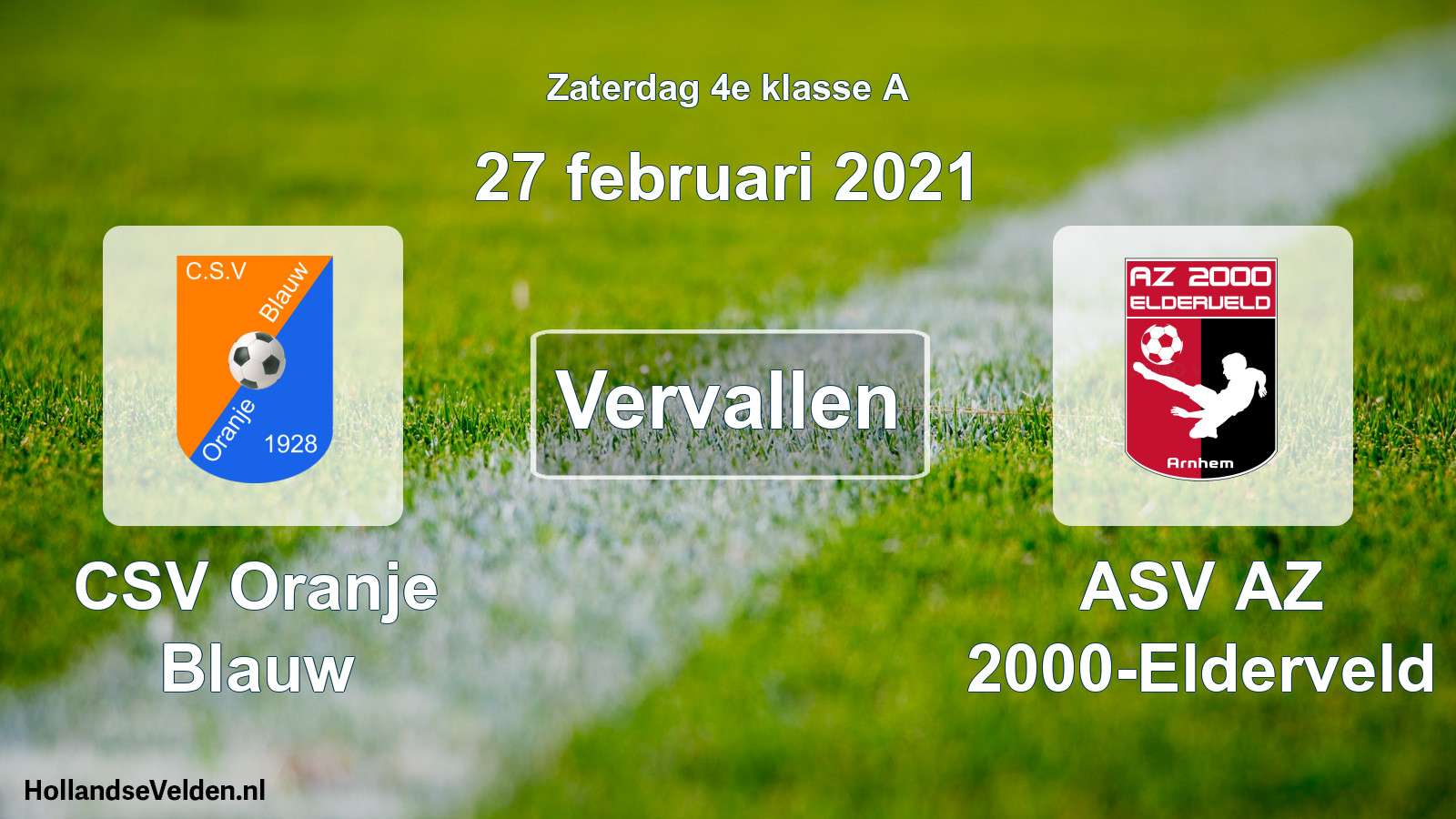 Scheduled Match: CSV Oranje Blauw - ASV AZ 2000-Elderveld (27 February 2021)
