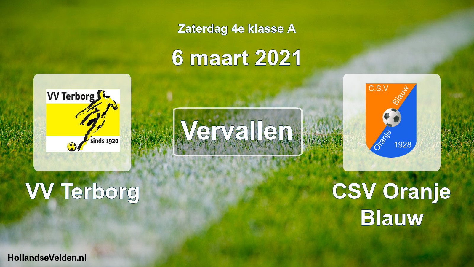 Scheduled Match: VV Terborg - CSV Oranje Blauw (6 March 2021)