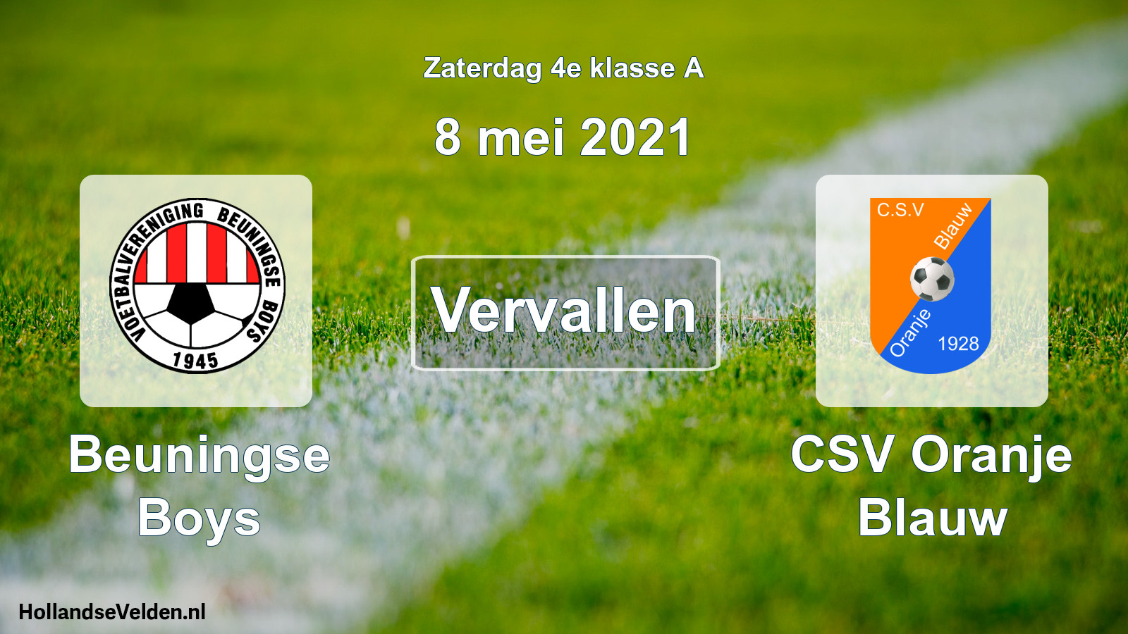 Scheduled Match: Beuningse Boys - CSV Oranje Blauw (8 May 2021)