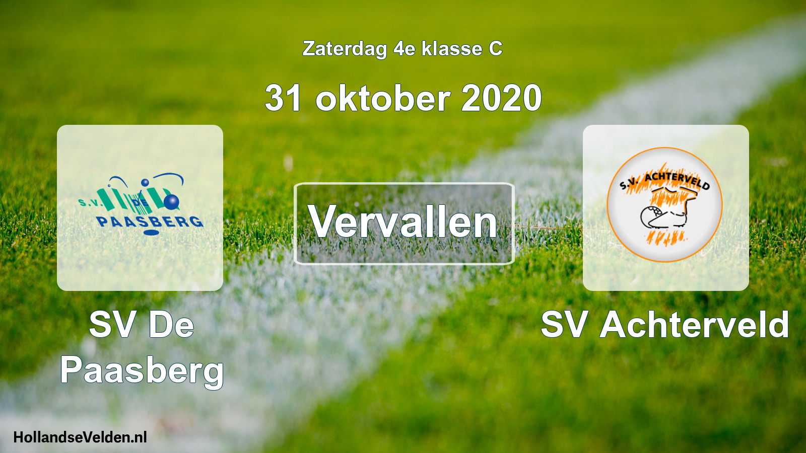 Scheduled Match: SV De Paasberg - SV Achterveld (31 October 2020)