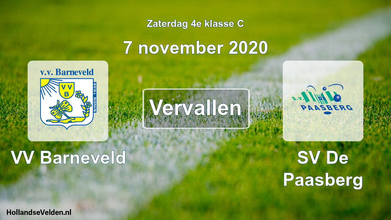 Scheduled Match: VV Barneveld - SV De Paasberg (7 November 2020)