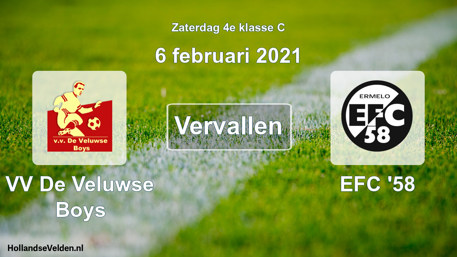 Scheduled Match: VV De Veluwse Boys - EFC '58 (6 February 2021)