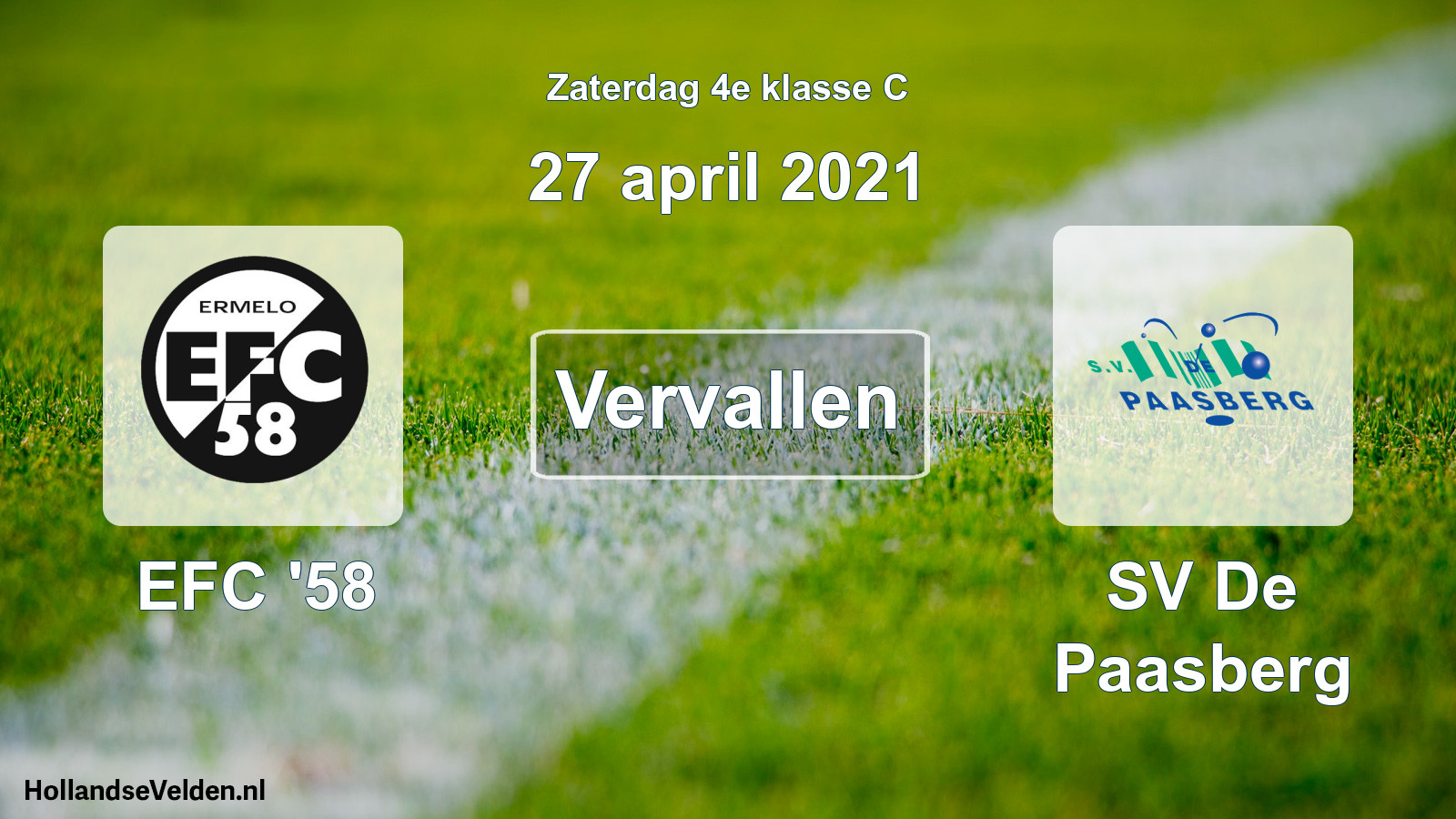 Scheduled Match: EFC '58 - SV De Paasberg (27 April 2021)