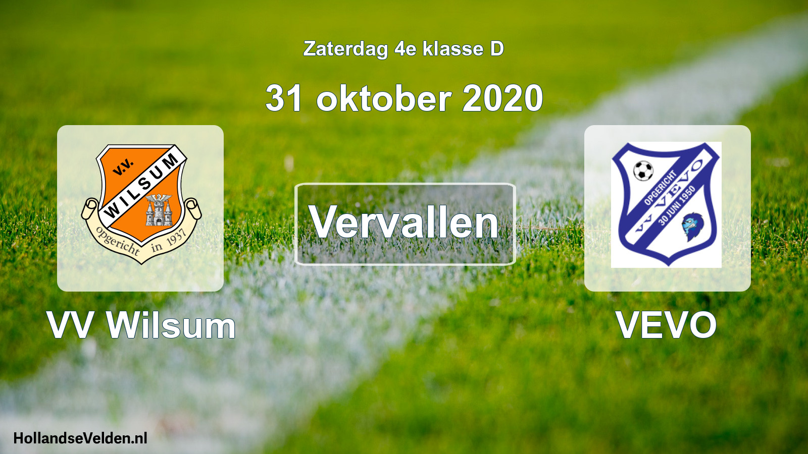 Scheduled Match: VV Wilsum - VEVO (31 October 2020)