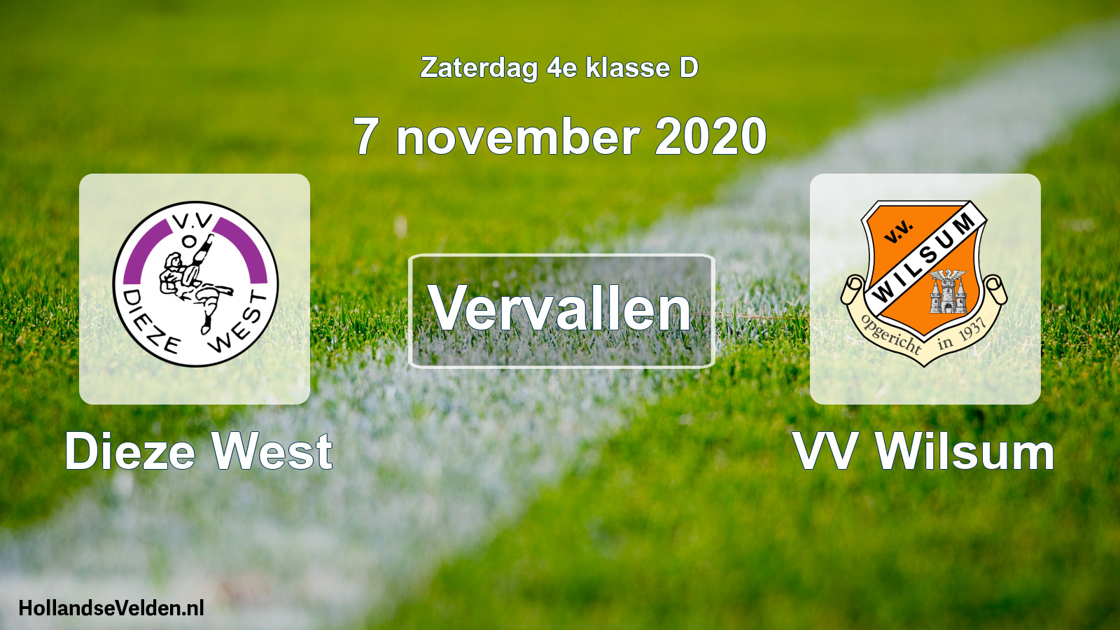 Scheduled Match: Dieze West - VV Wilsum (7 November 2020)