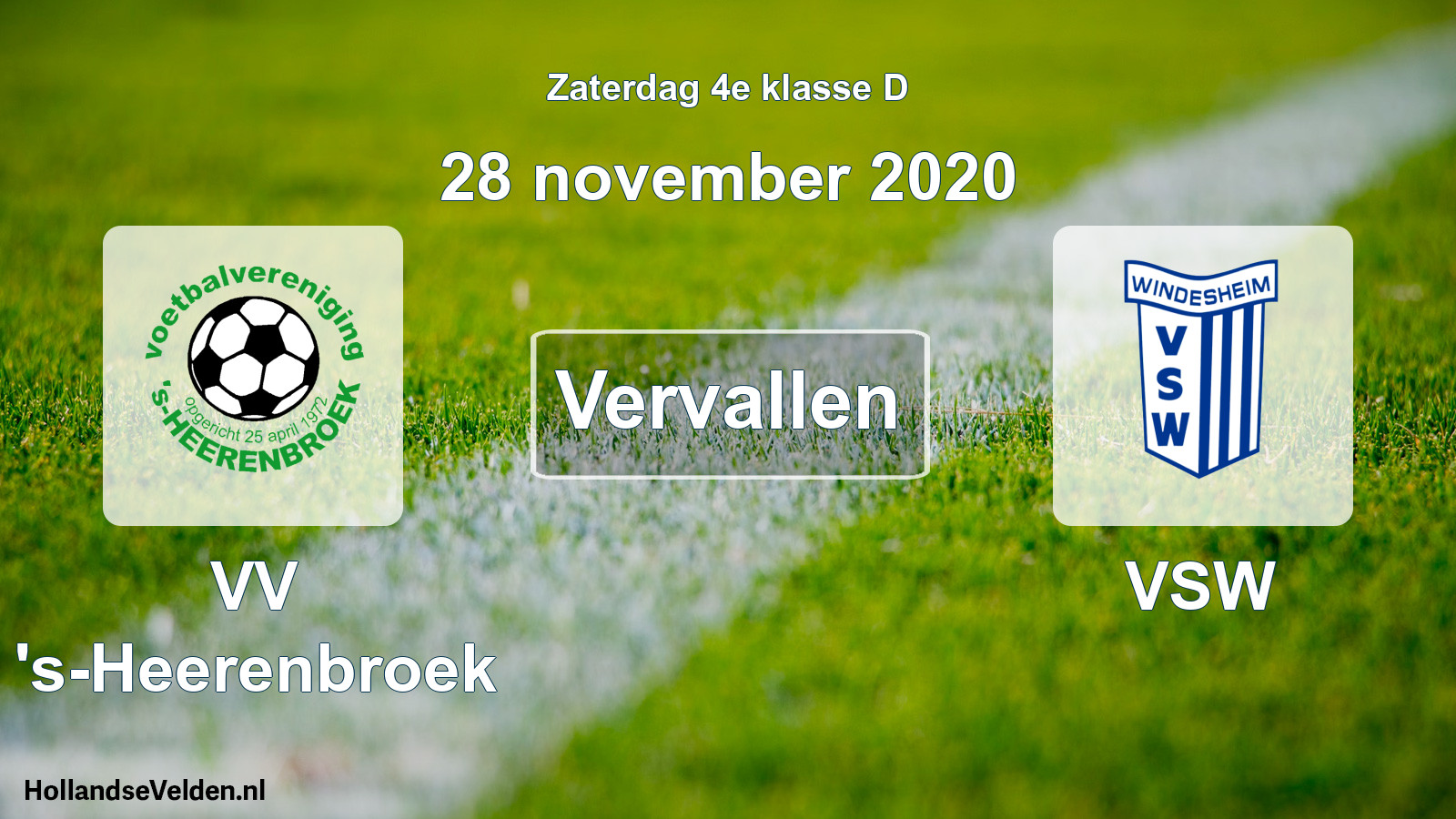 Scheduled Match: VV 's-Heerenbroek - VSW (28 November 2020)