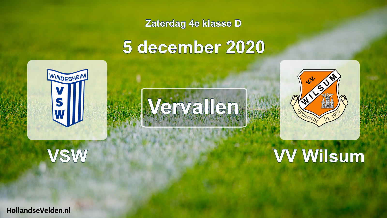 Scheduled Match: VSW - VV Wilsum (5 December 2020)