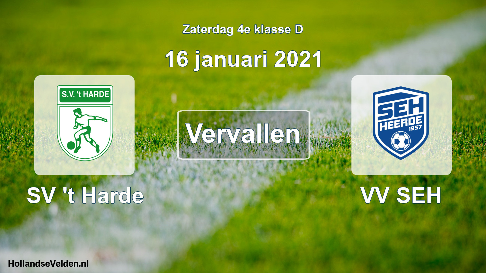 Scheduled Match: SV 't Harde - VV SEH (16 January 2021)