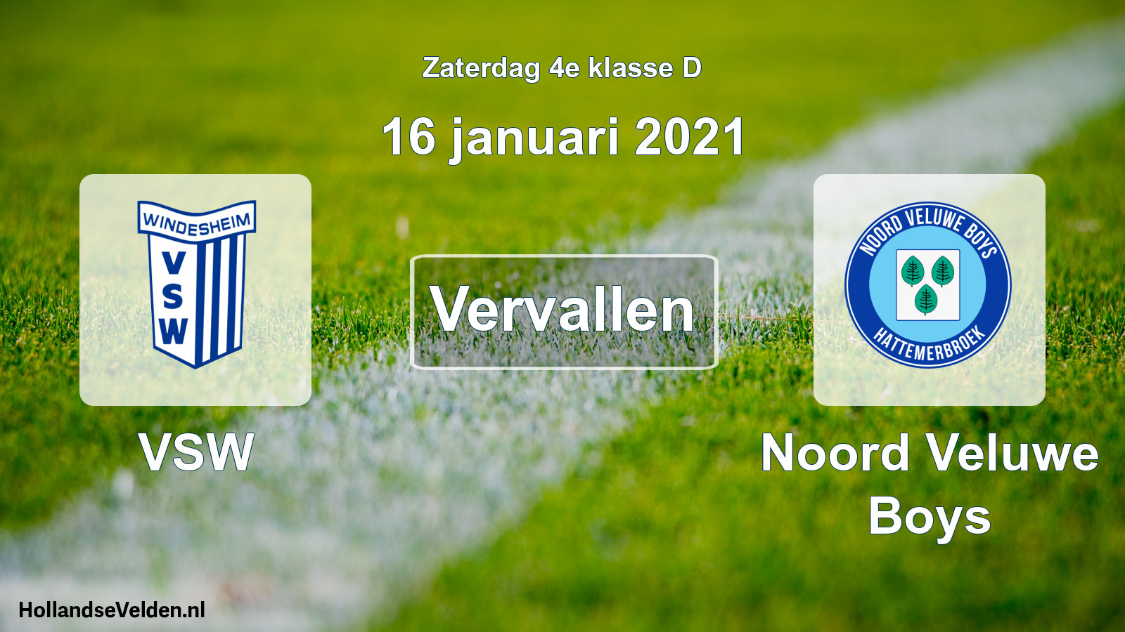 Scheduled Match: VSW - Noord Veluwe Boys (16 January 2021)