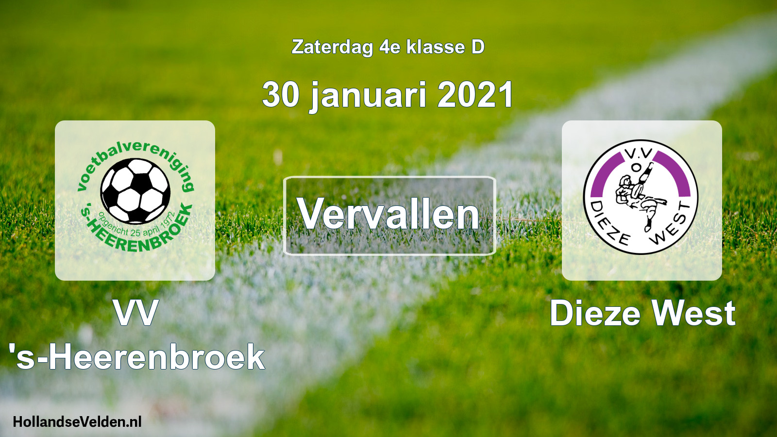 Scheduled Match: VV 's-Heerenbroek - Dieze West (30 January 2021)