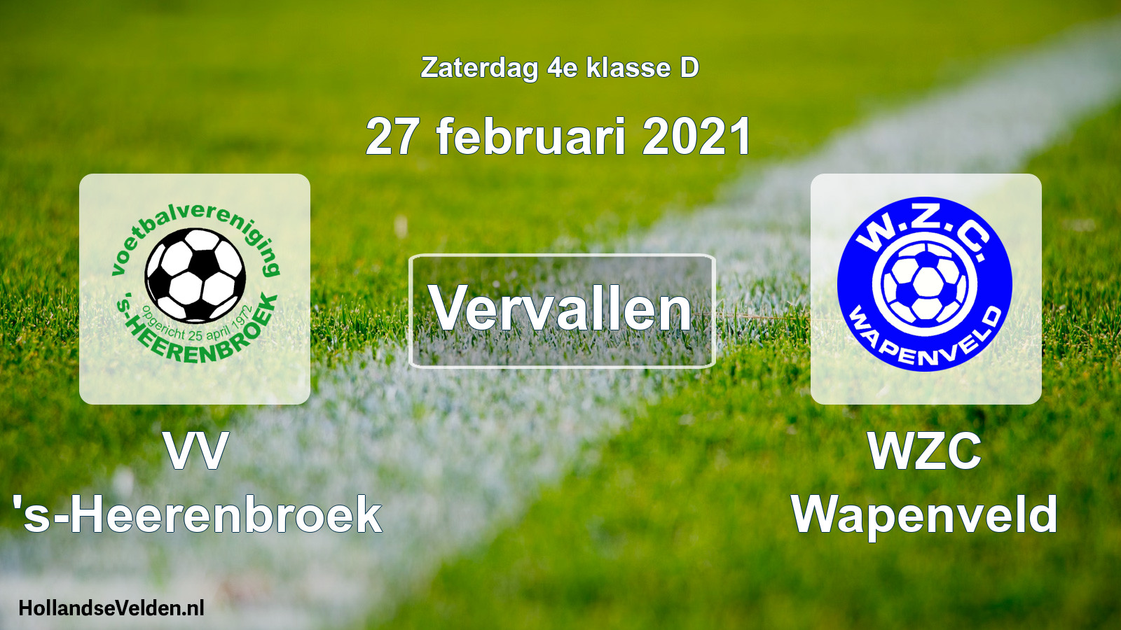 Scheduled Match: VV 's-Heerenbroek - WZC Wapenveld (27 February 2021)