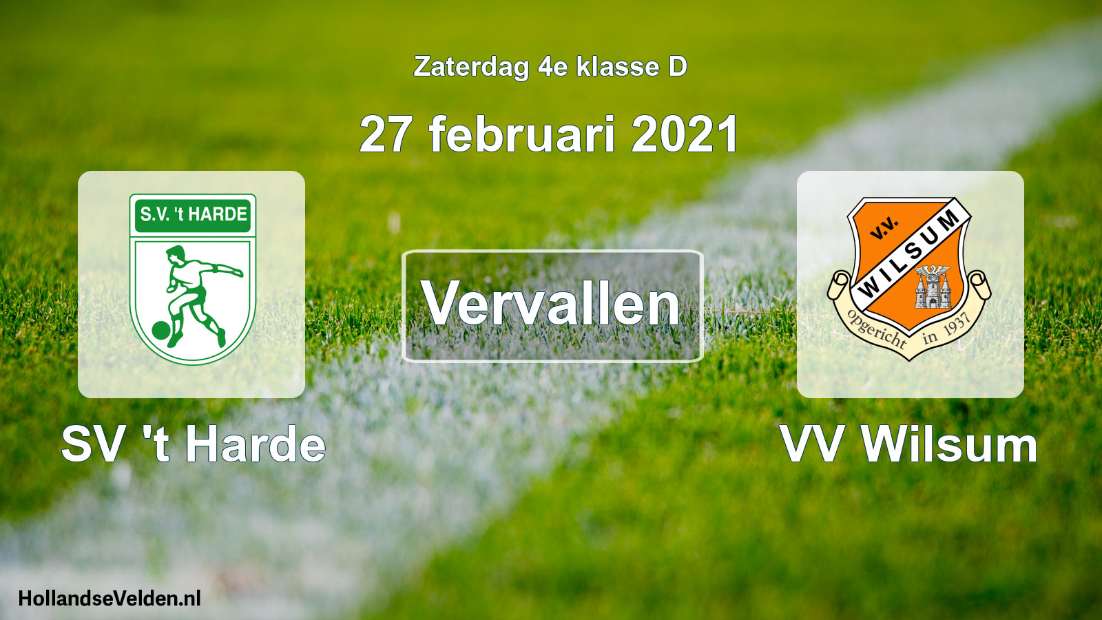Scheduled Match: SV 't Harde - VV Wilsum (27 February 2021)