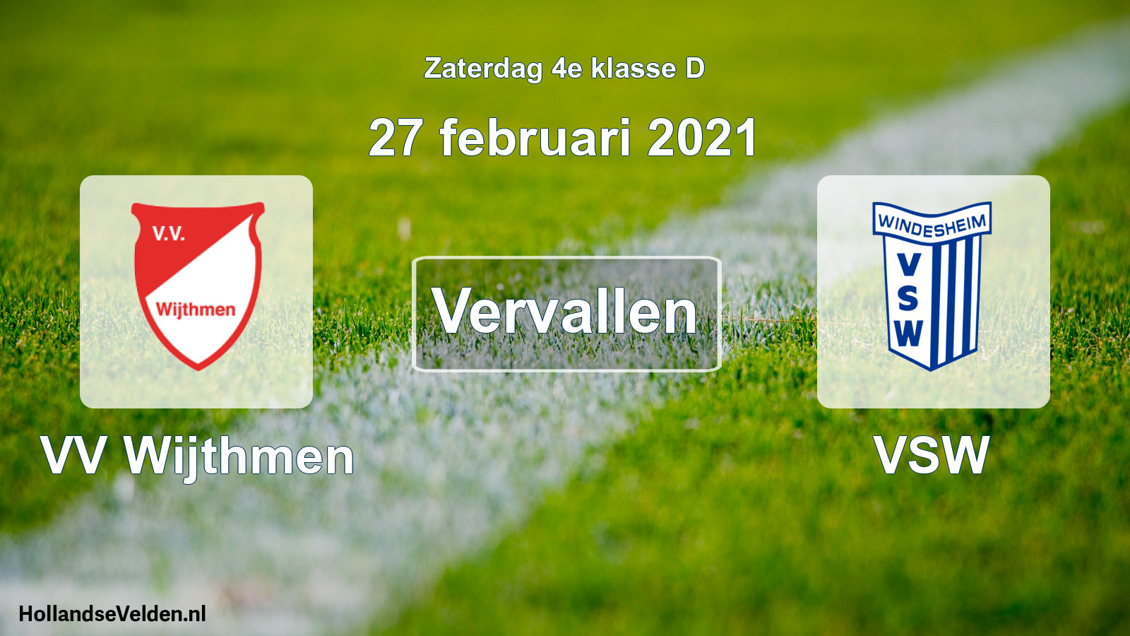 Scheduled Match: VV Wijthmen - VSW (27 February 2021)