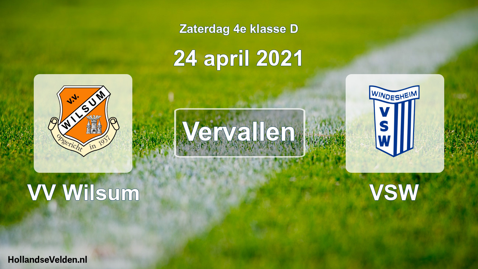 Scheduled Match: VV Wilsum - VSW (24 April 2021)
