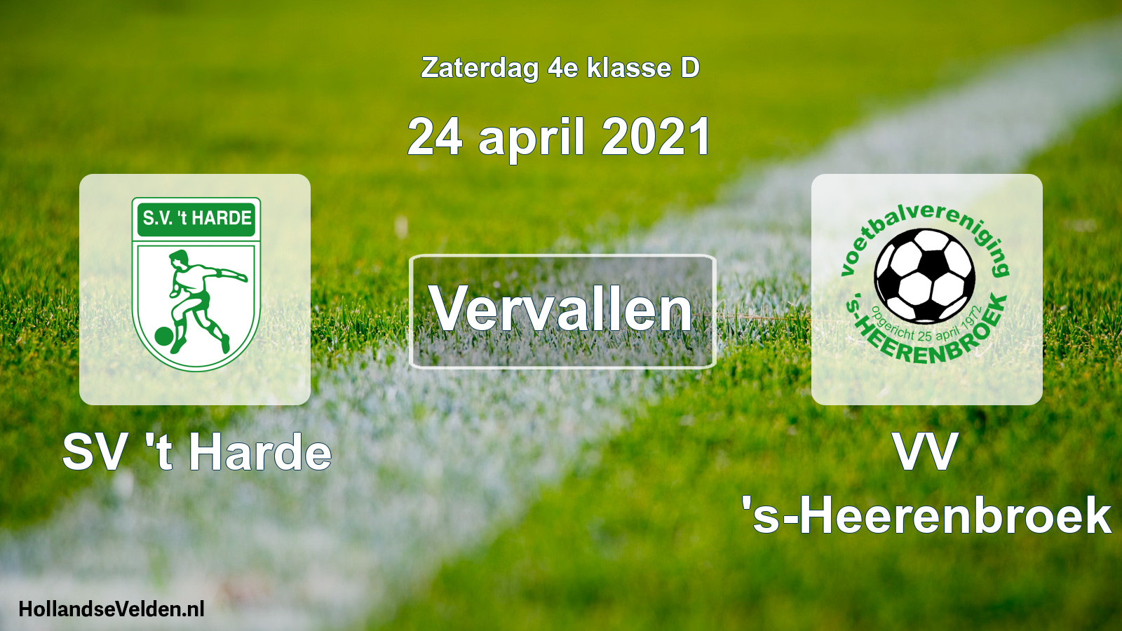 Scheduled Match: SV 't Harde - VV 's-Heerenbroek (24 April 2021)