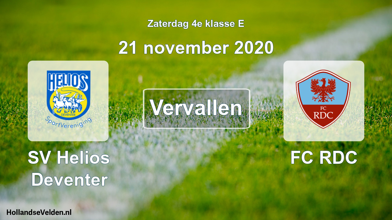 Scheduled Match: SV Helios Deventer - FC RDC (21 November 2020)