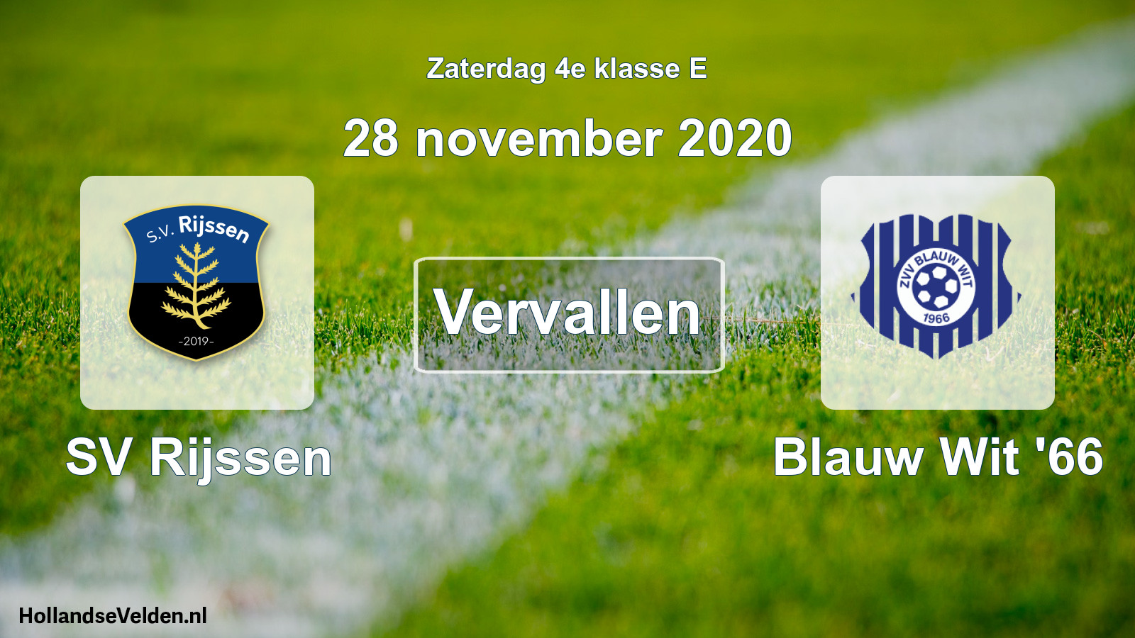Scheduled Match: SV Rijssen - Blauw Wit '66 (28 November 2020)