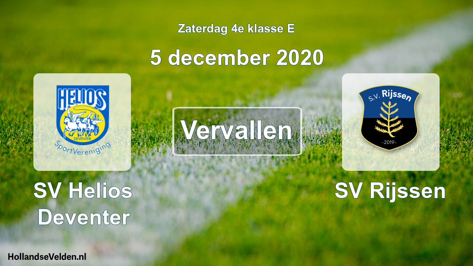 Scheduled Match: SV Helios Deventer - SV Rijssen (5 December 2020)