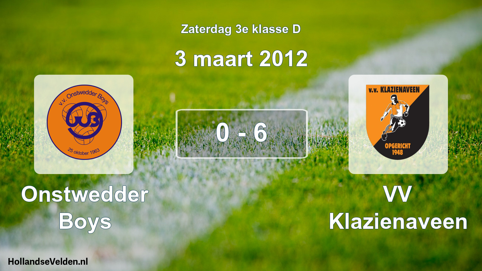 Total number of matches played: Onstwedder Boys - VV Klazienaveen 0 - 6 (3 March 2012)