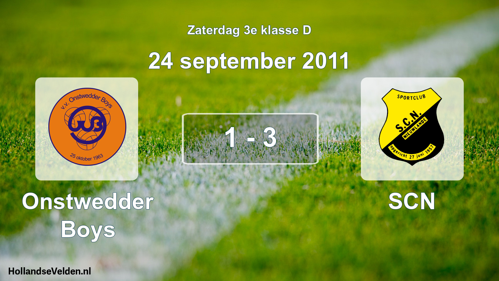 Total number of matches played: Onstwedder Boys - SCN 1 - 3 (24 September 2011)