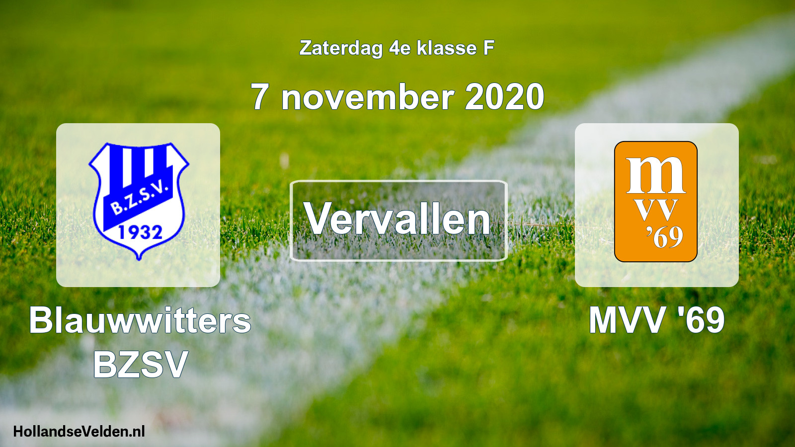 Scheduled Match: Blauwwitters BZSV - MVV '69 (7 November 2020)