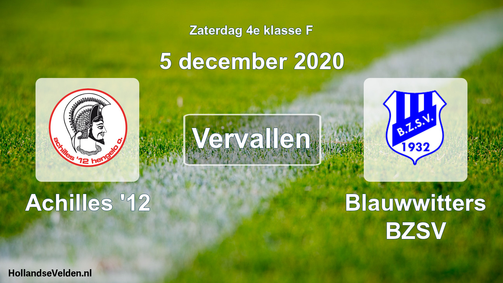 Scheduled Match: Achilles '12 - Blauwwitters BZSV (5 December 2020)