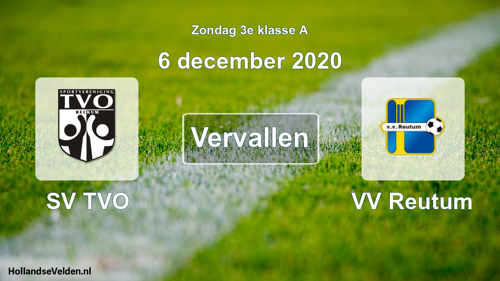 Scheduled Match: SV TVO - VV Reutum (6 December 2020)