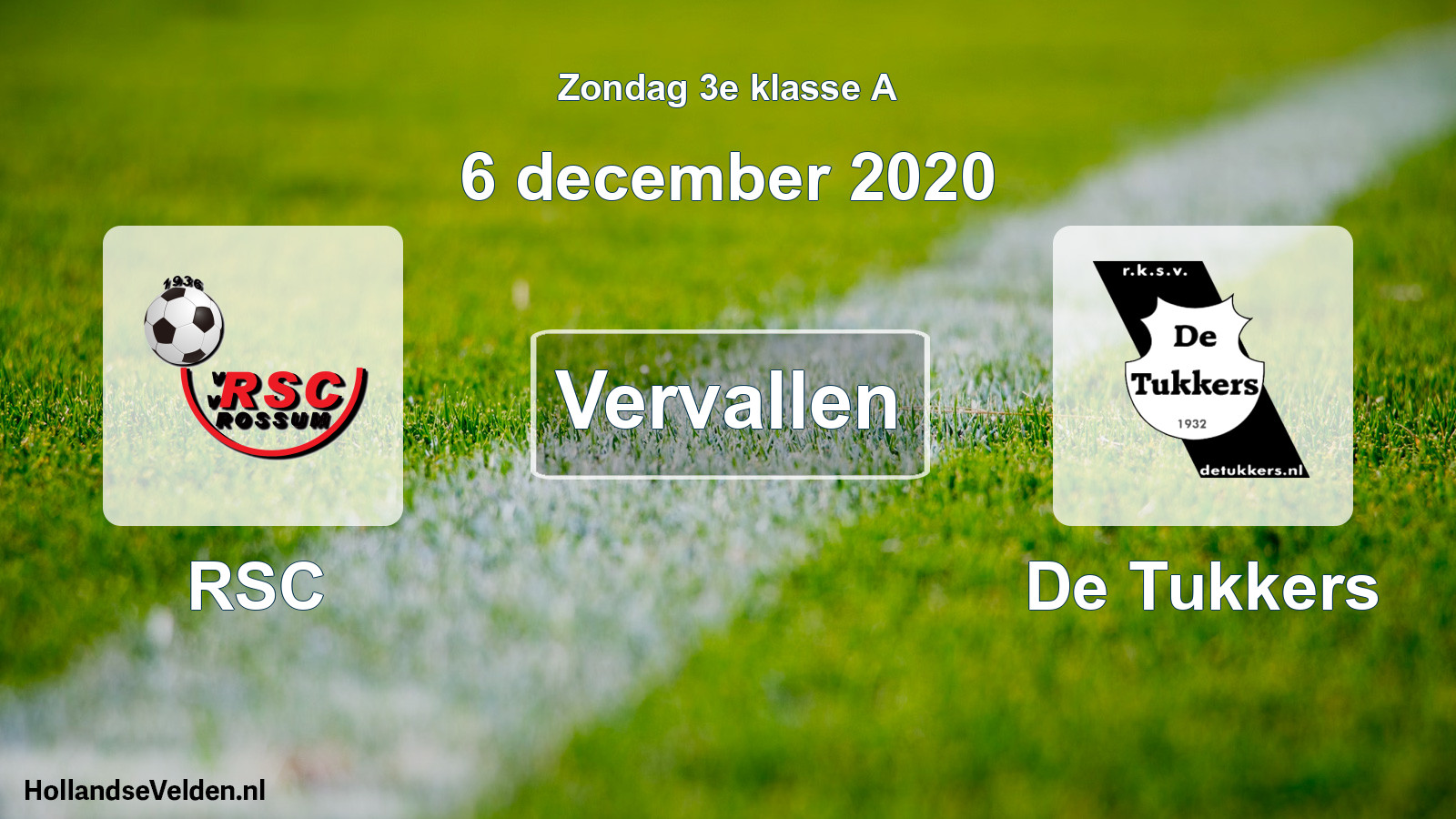 Scheduled Match: RSC - De Tukkers (6 December 2020)