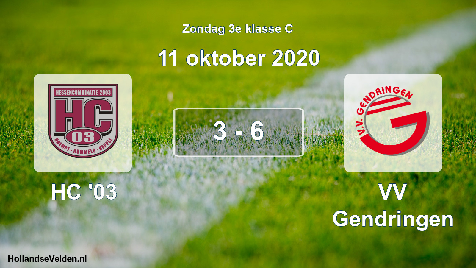 Total number of matches played: HC '03 - VV Gendringen 3 - 6 (11 October 2020)