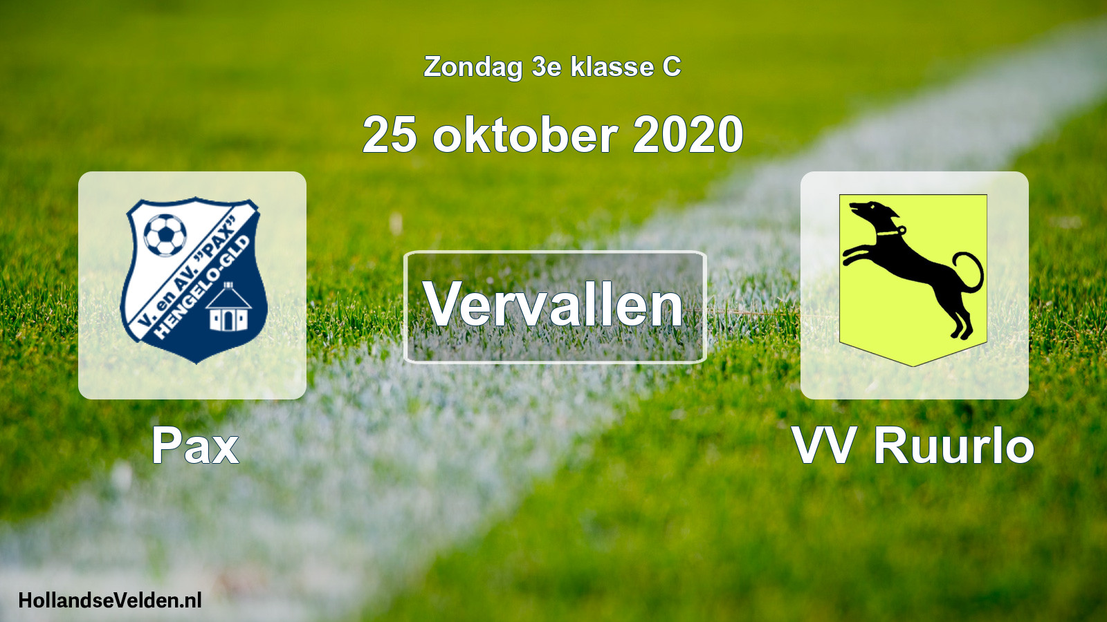 Scheduled Match: Pax - VV Ruurlo (25 October 2020)