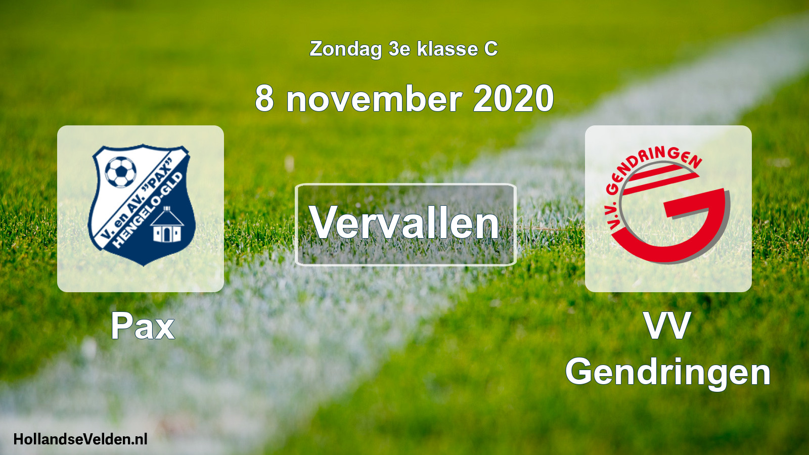 Scheduled Match: Pax - VV Gendringen (8 November 2020)