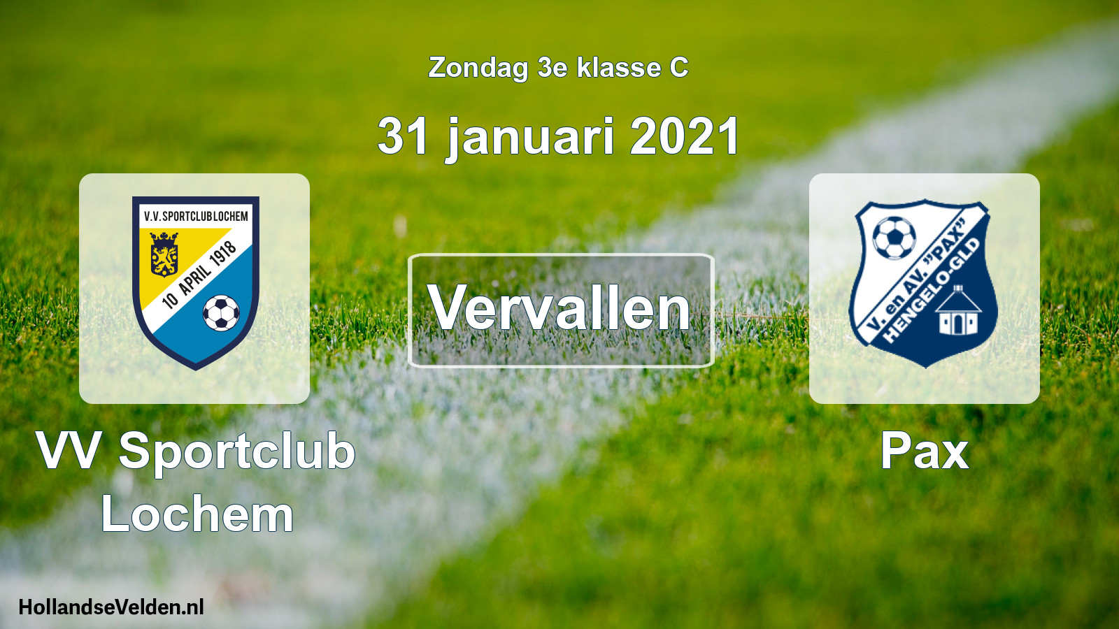 Scheduled Match: VV Sportclub Lochem - Pax (31 January 2021)
