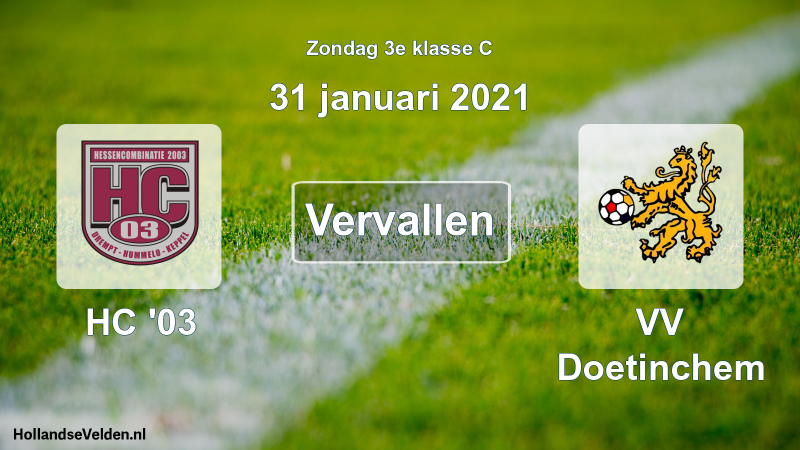 Scheduled Match: HC '03 - VV Doetinchem (31 January 2021)