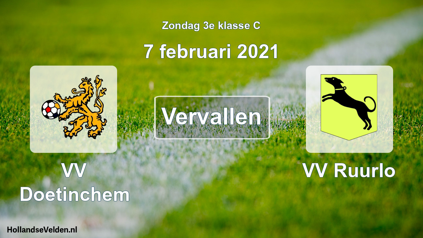 Scheduled Match: VV Doetinchem - VV Ruurlo (7 February 2021)
