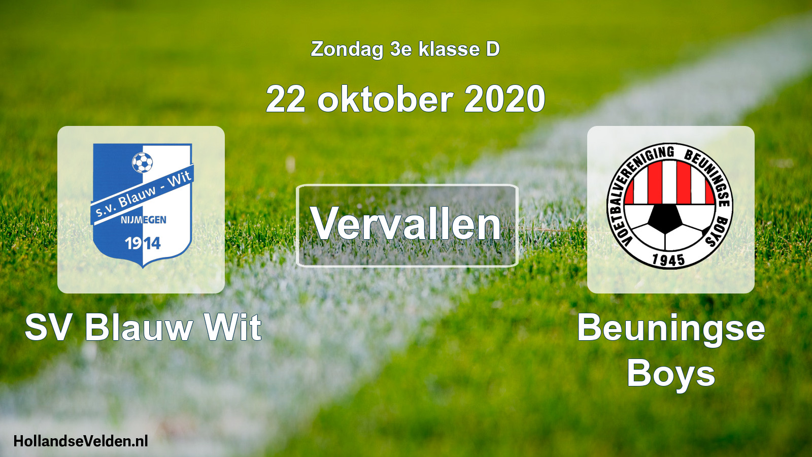 Scheduled Match: SV Blauw Wit - Beuningse Boys (22 October 2020)