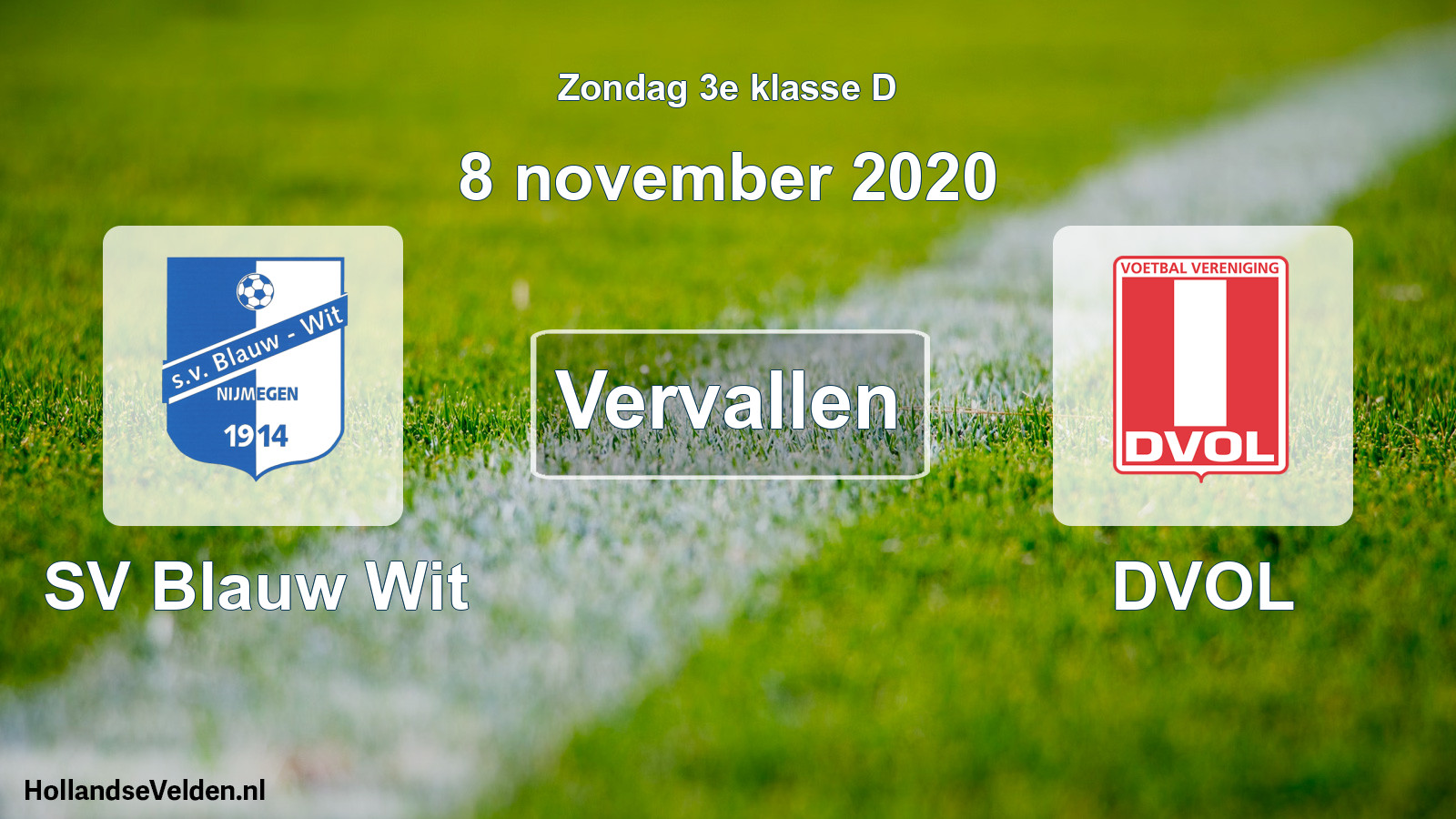 Scheduled Match: SV Blauw Wit - DVOL (8 November 2020)