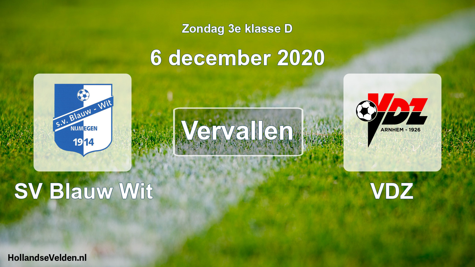 Scheduled Match: SV Blauw Wit - VDZ (6 December 2020)