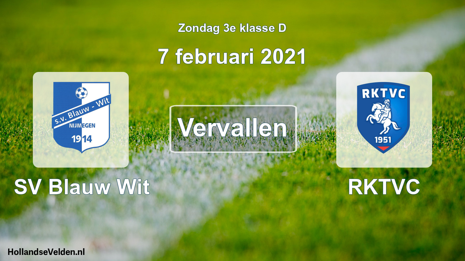 Scheduled Match: SV Blauw Wit - RKTVC (7 February 2021)