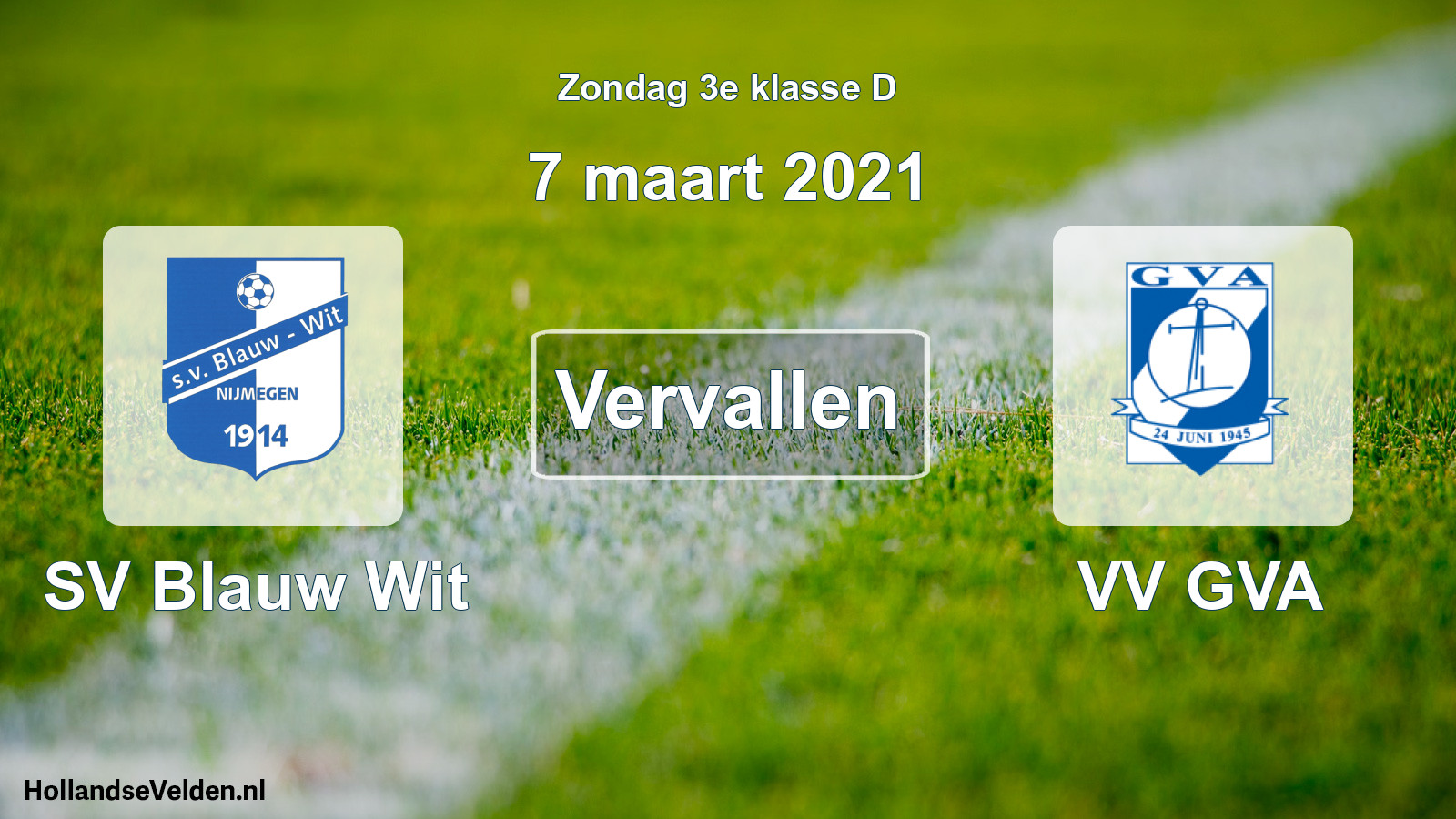 Scheduled Match: SV Blauw Wit - VV GVA (7 March 2021)