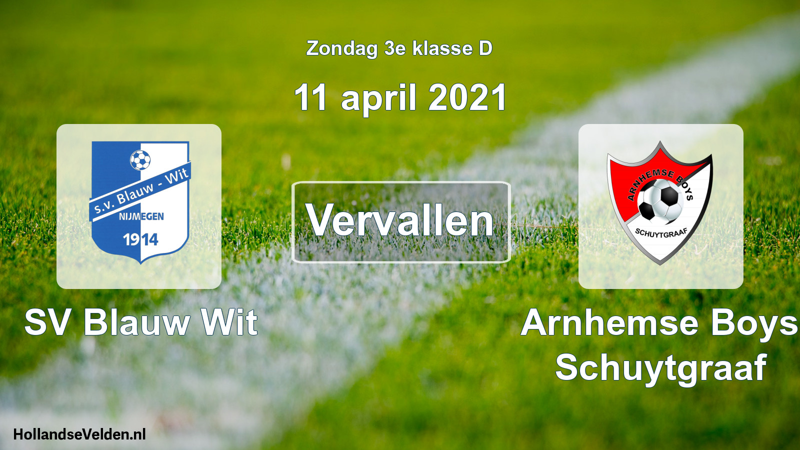 Scheduled Match: SV Blauw Wit - Arnhemse Boys Schuytgraaf (11 April 2021)