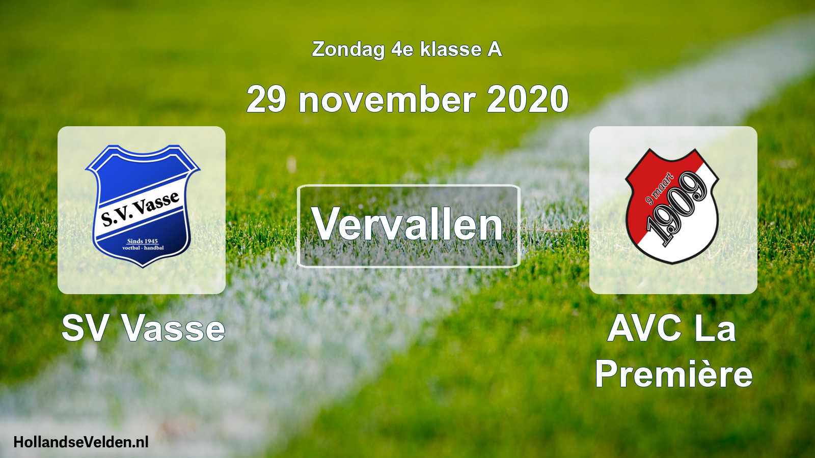 Scheduled Match: SV Vasse - AVC La Première (29 November 2020)
