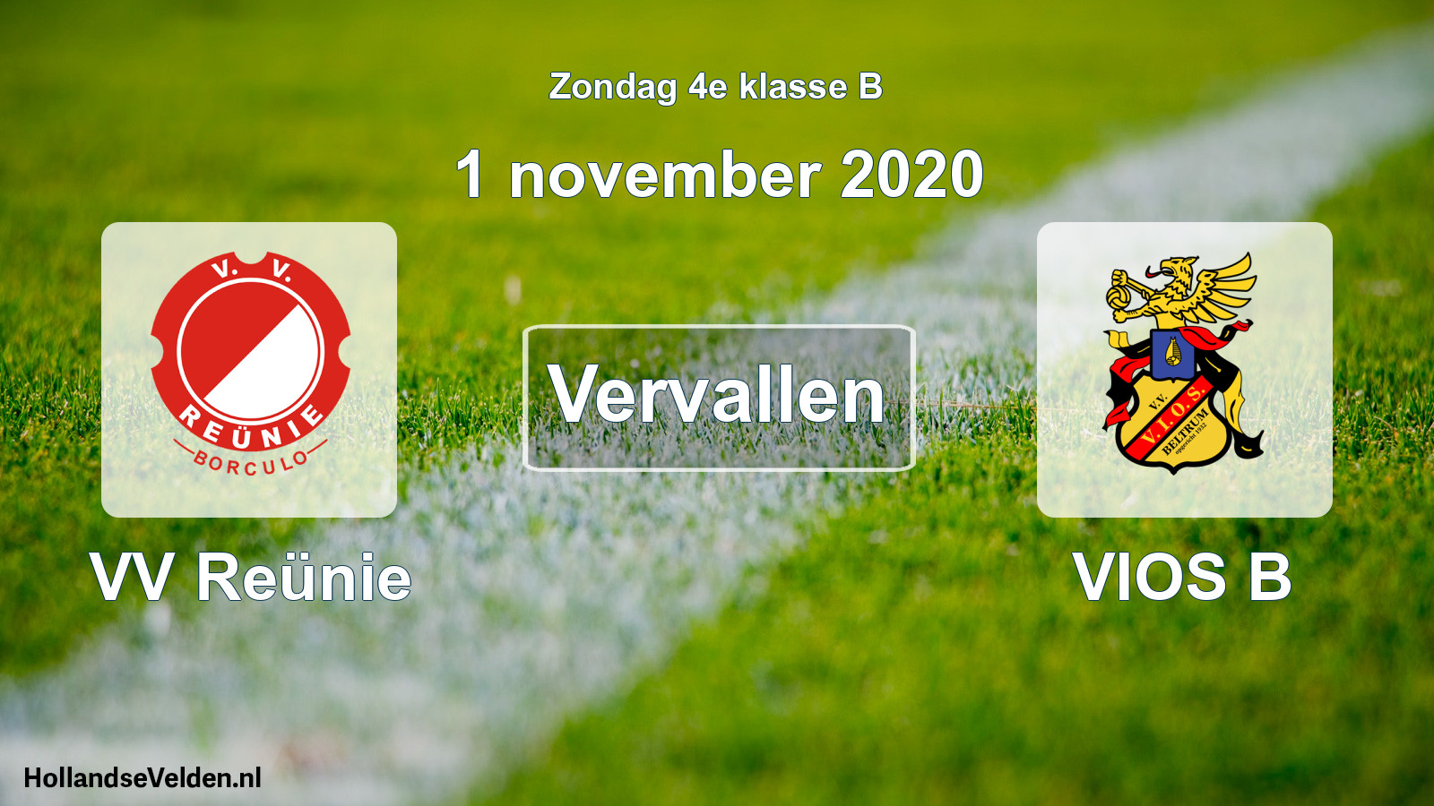 Scheduled Match: VV Reünie - VIOS B (1 November 2020)