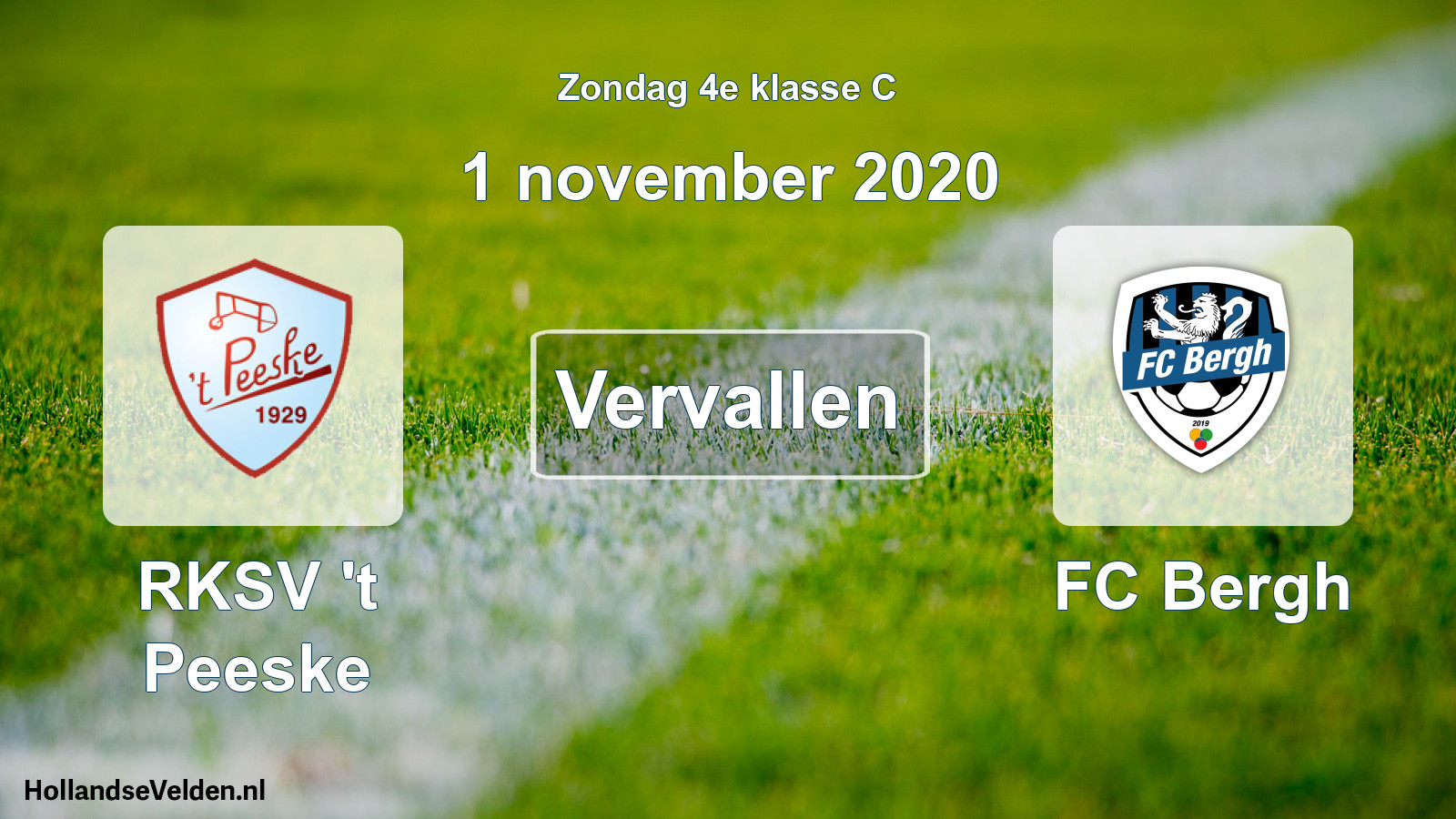 Scheduled Match: RKSV 't Peeske - FC Bergh (1 November 2020)