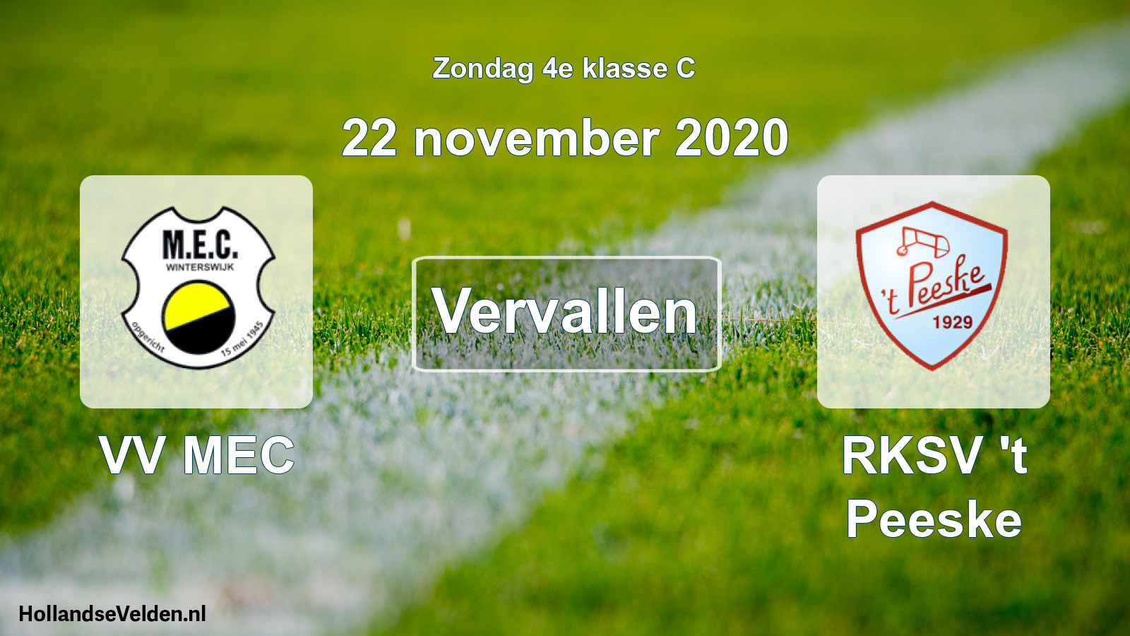 Scheduled Match: VV MEC - RKSV 't Peeske (22 November 2020)